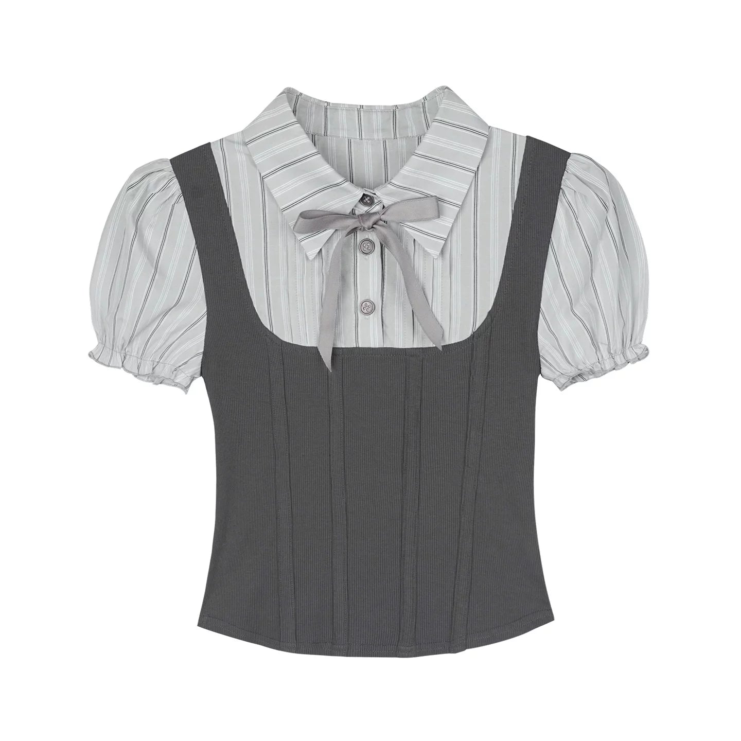 SagiDolls Sweet Schoolgirl Fake Corset Bubble Sleeve Two-Layer Top