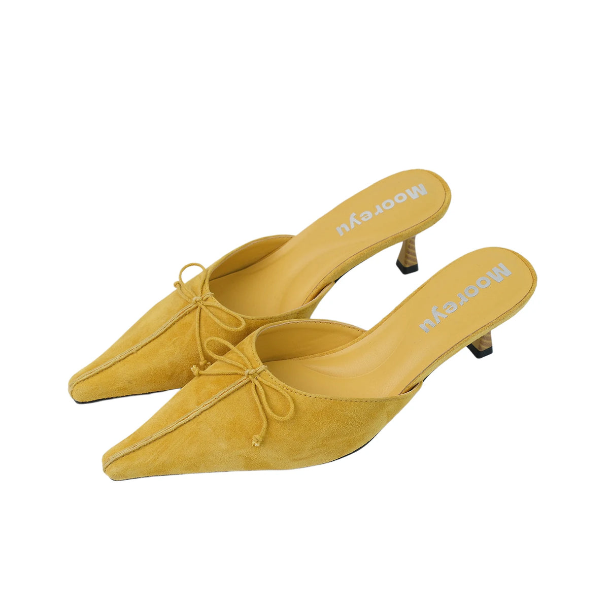 Mooreyu Lambskin Pointed-Toe Kitten Heel Slingback Mule