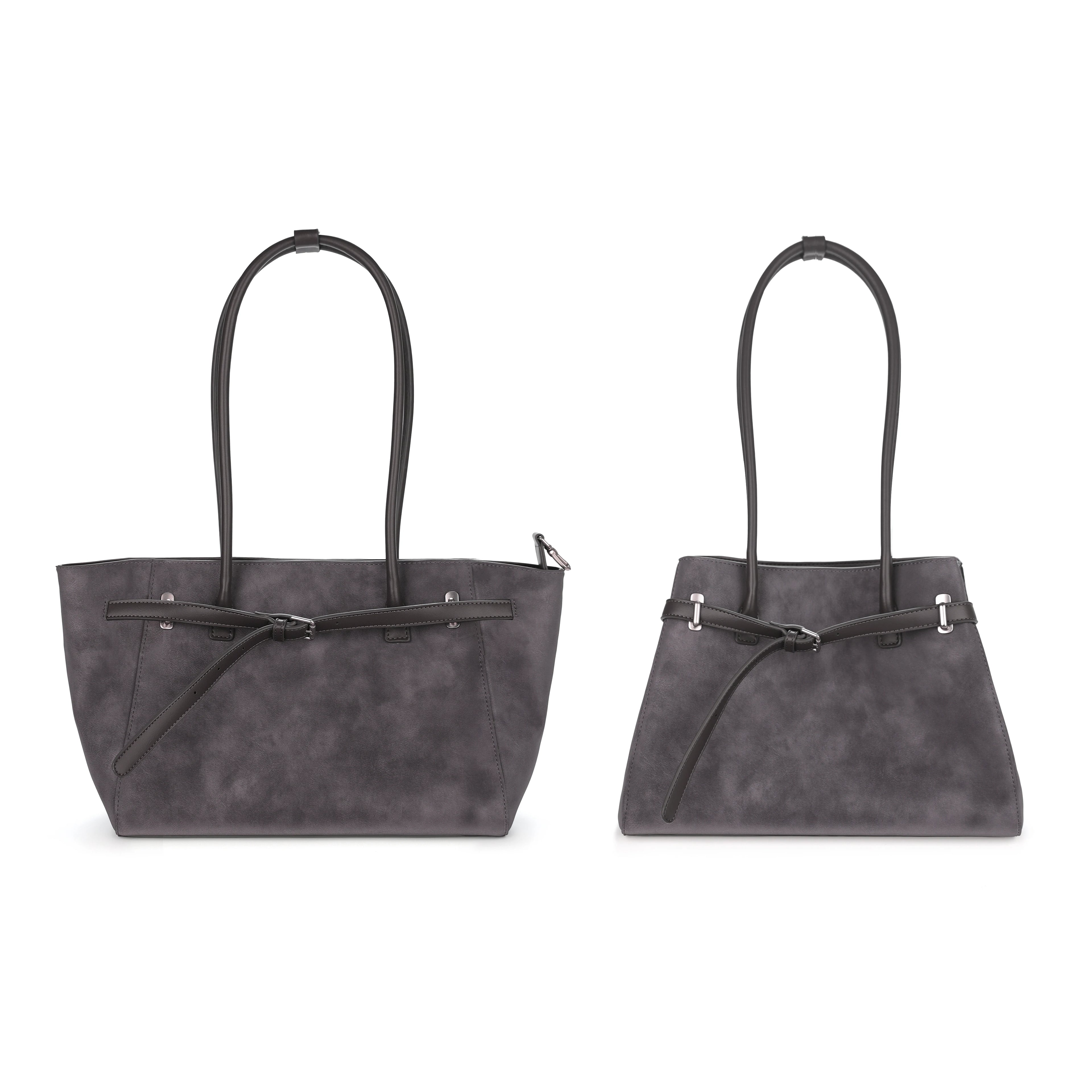 JANDRESS Gray Soft Leather Shoulder Bag - Magnetic Snap