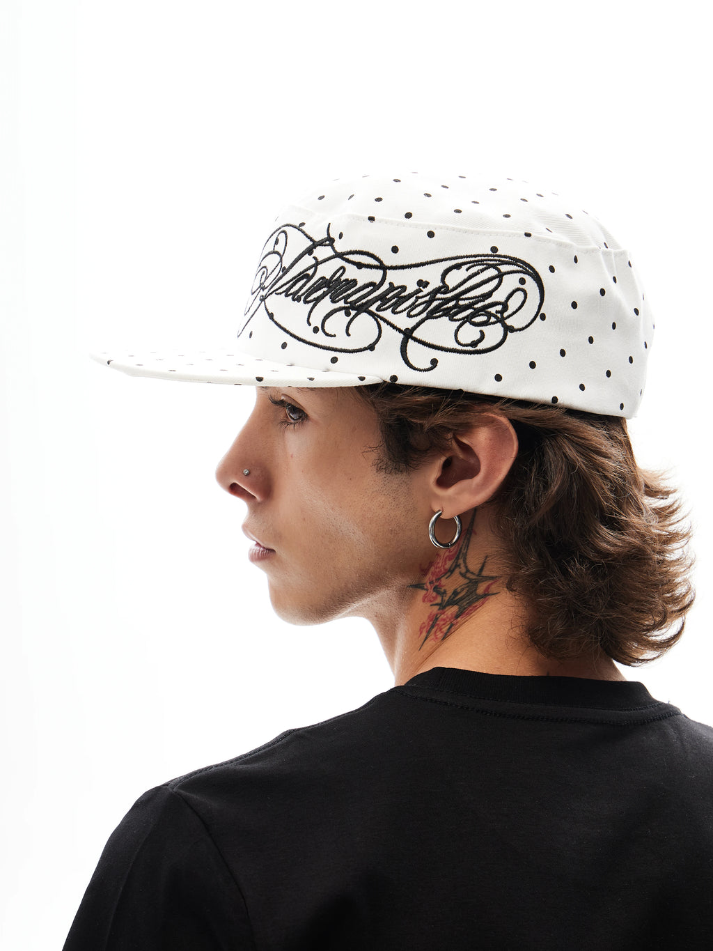 KARMANISTIC Polka Dot Letter Embroidered Flat-Brim Cap