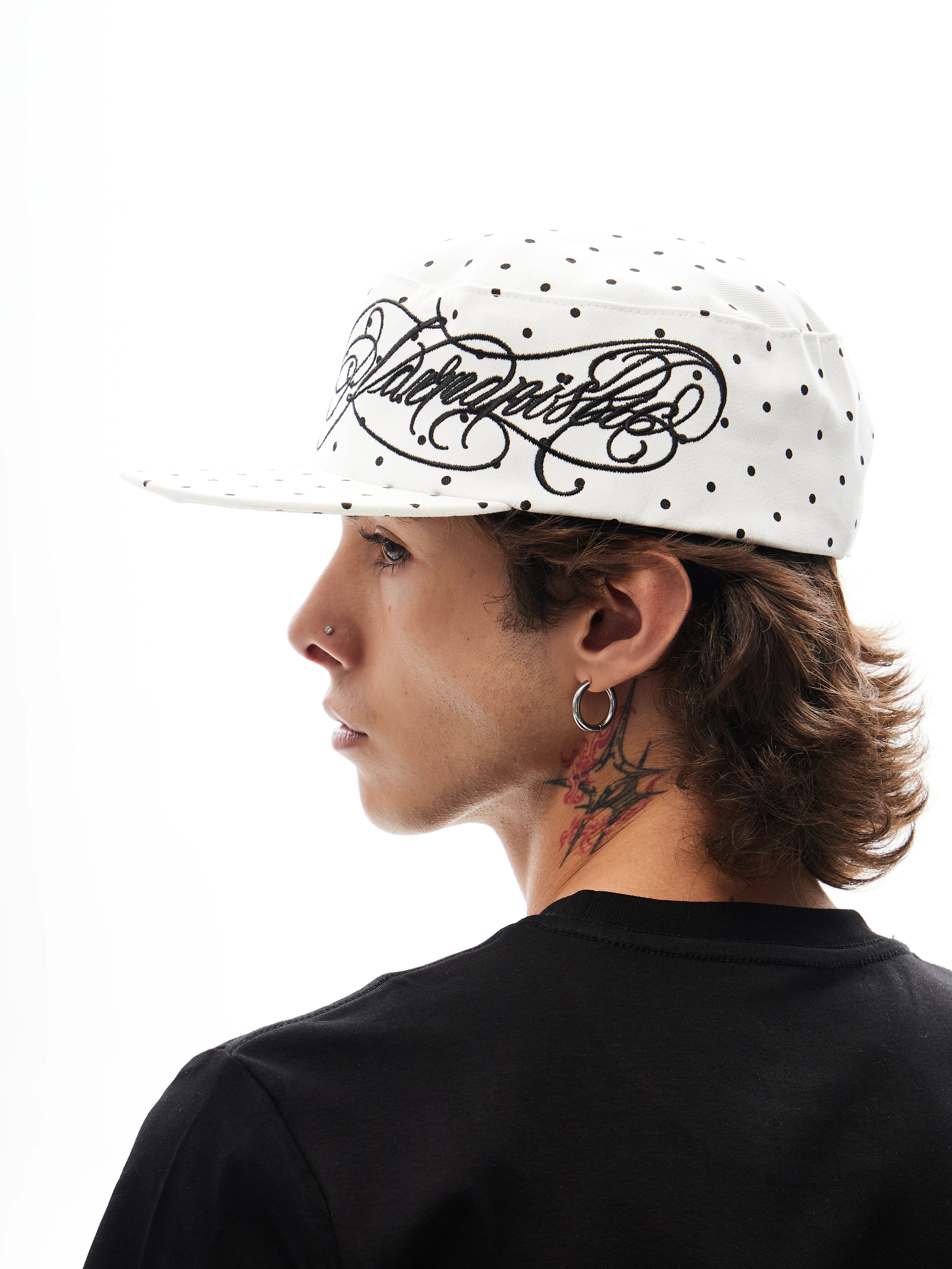 KARMANISTIC Polka Dot Letter Embroidered Flat-Brim Cap