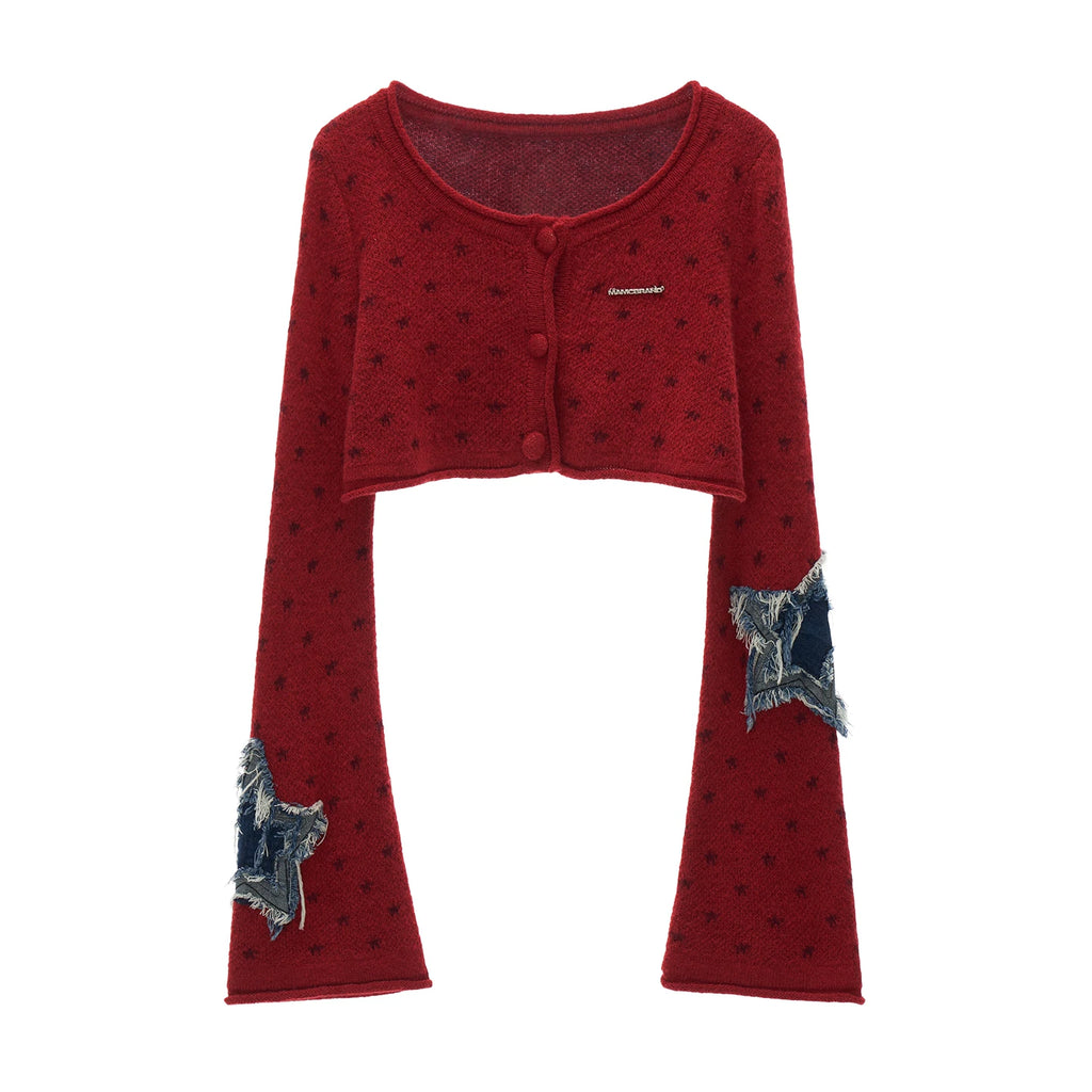 MAMC Star Patch Cropped Slim-Fit Cardigan