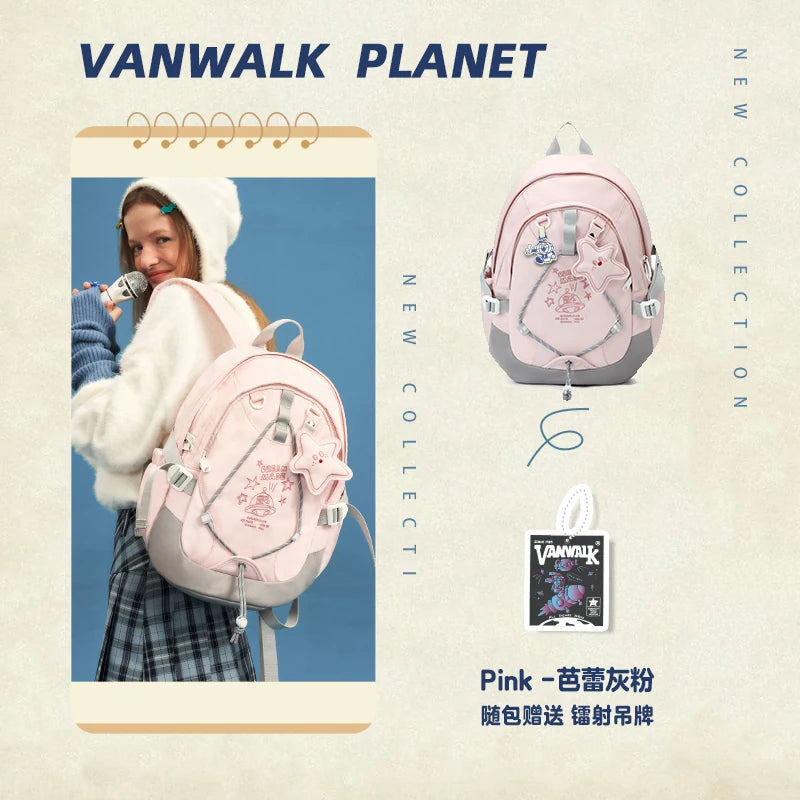 VANWALK Ballet Pink Faux Leather Zip-Top Backpack