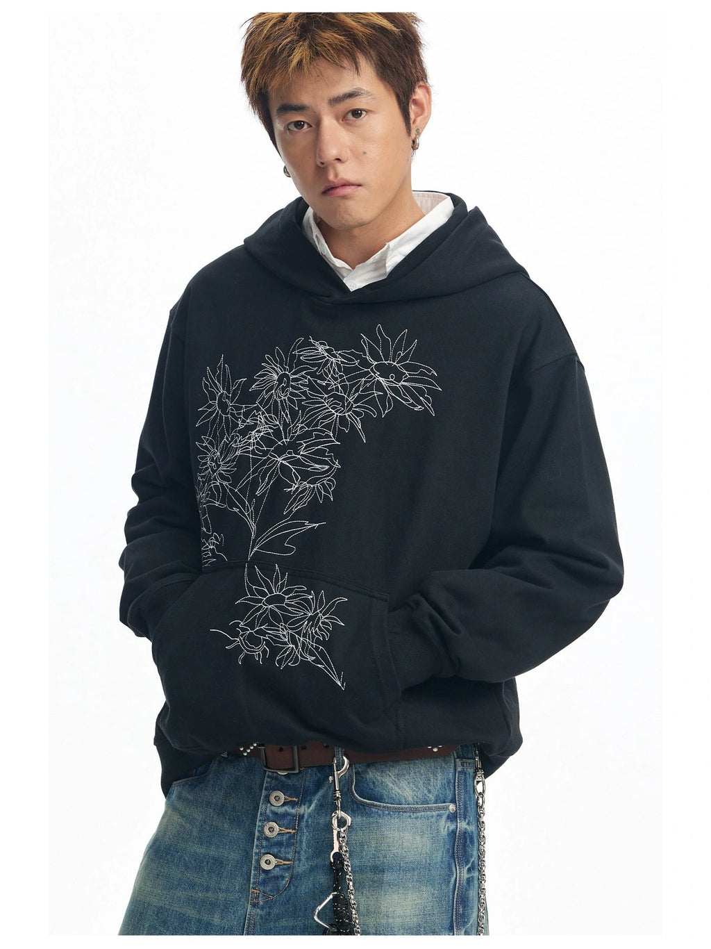 CoosRetro Sunflower Line Embroidery Contrasting Sweater
