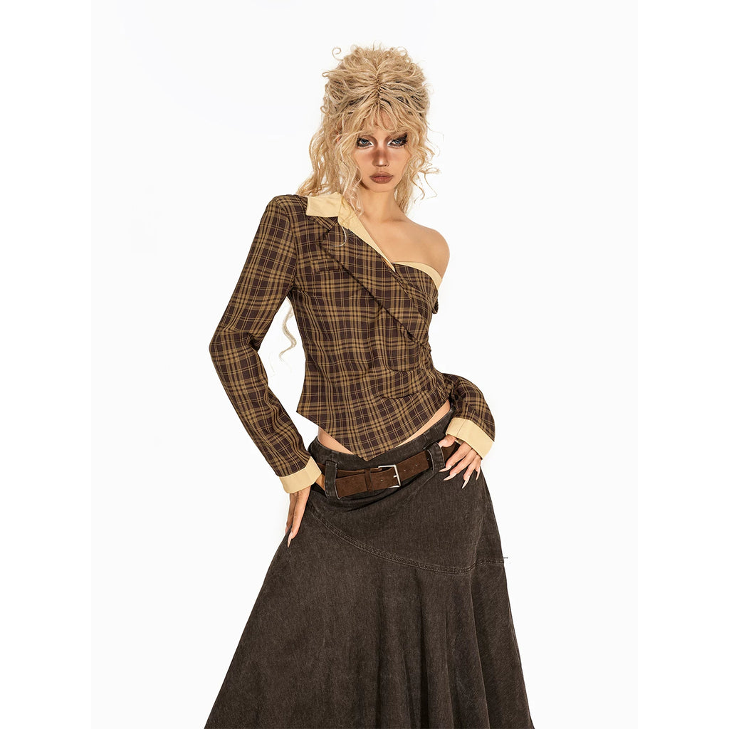 Arielink Asymmetrical Plaid Shirt