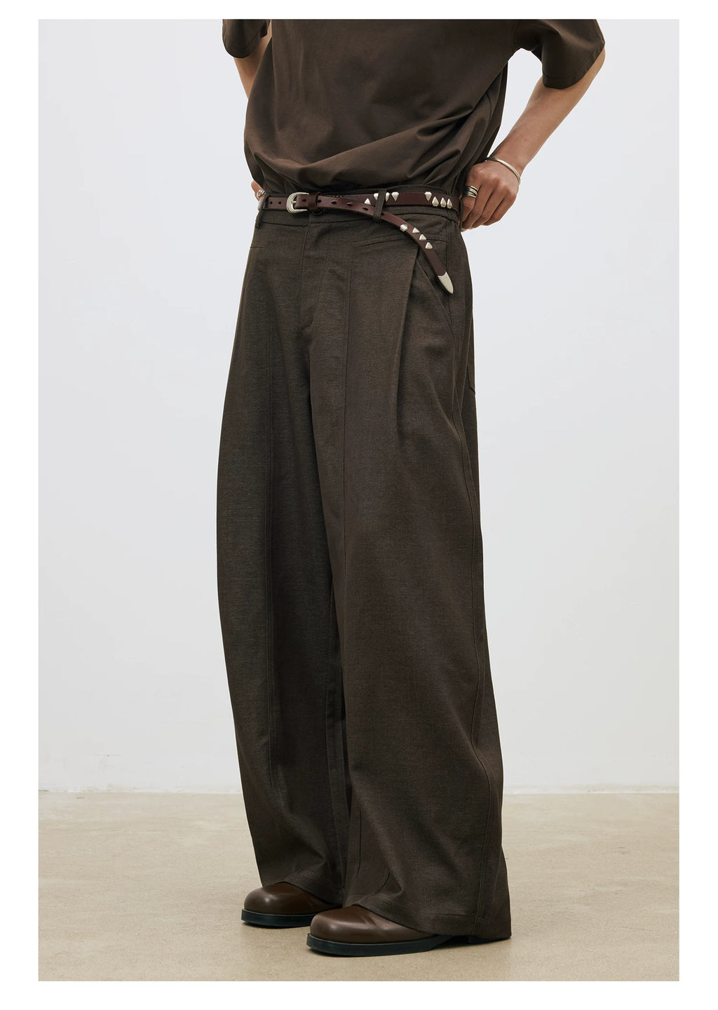 LR Single Pleated Diagonal Pocket Elegant Casual Trousers