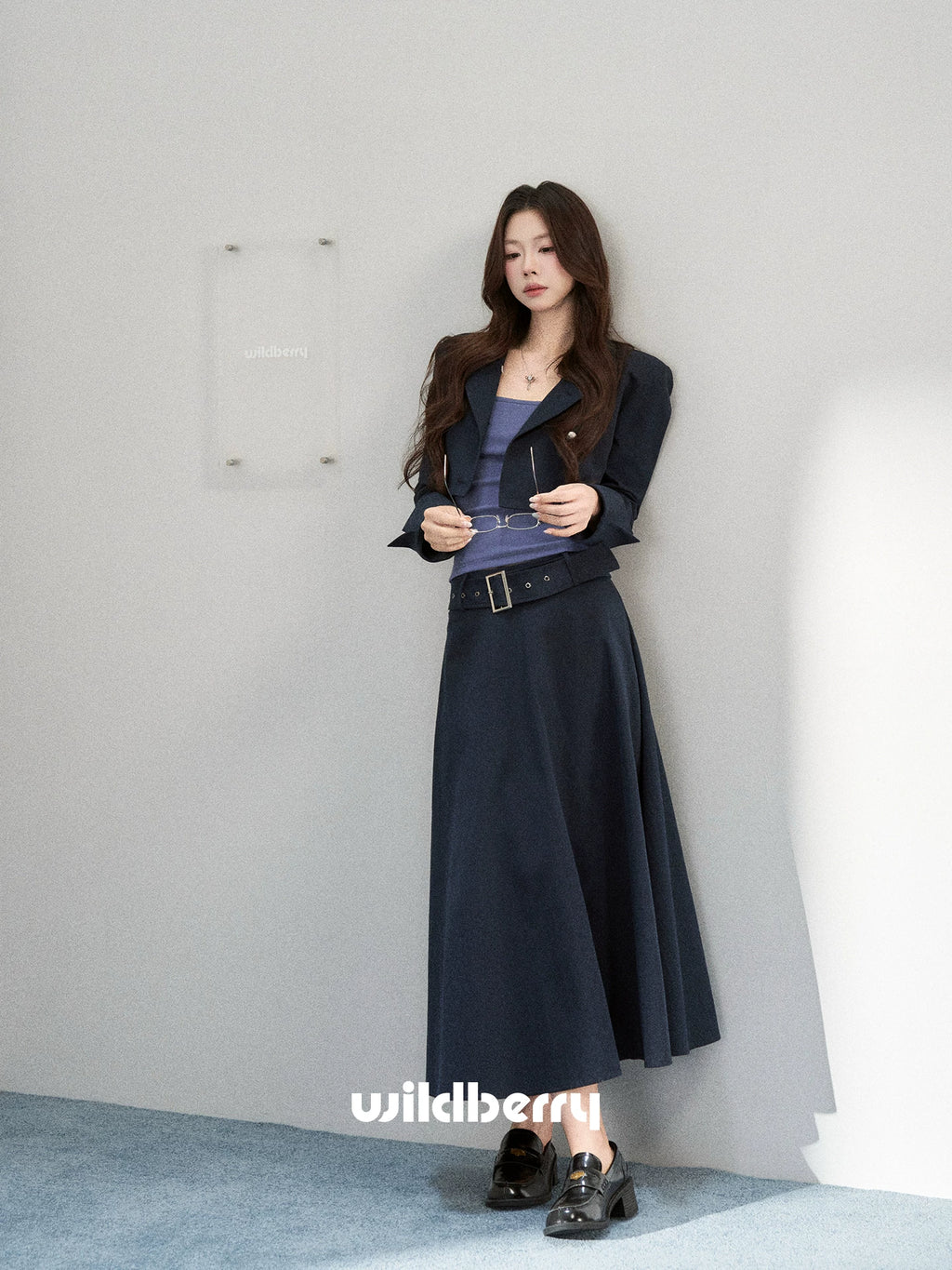 Wildberry Double-Breasted A-Line High-Waist Skirt Set