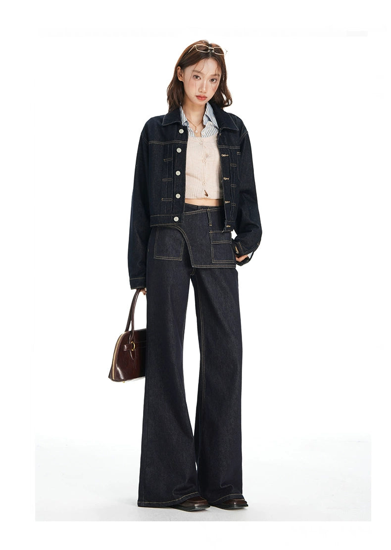 KPSR Retro Asymmetric Waist Seal Micro-pull Jeans