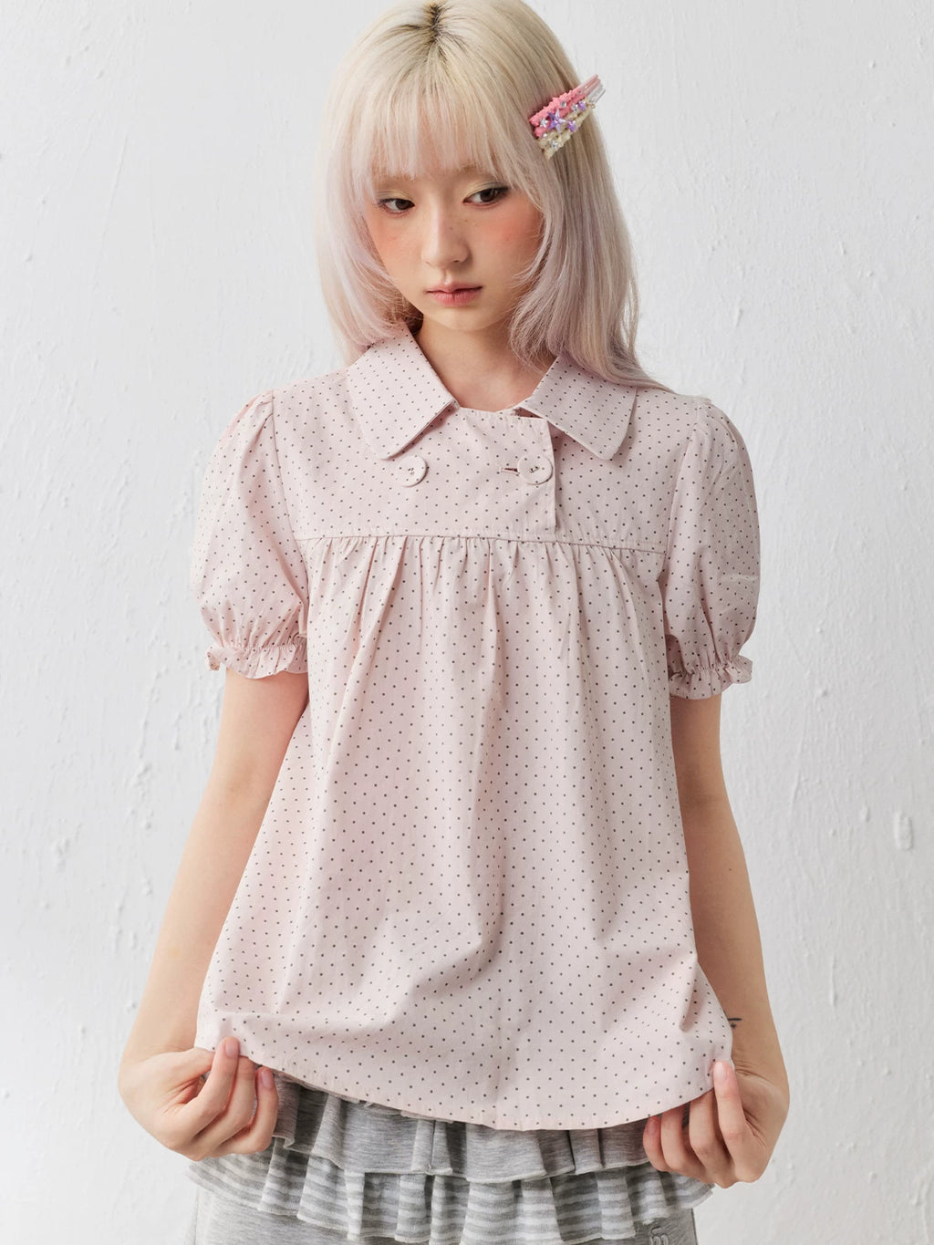 MASOOMAKE Doll Collar Bubble Sleeve Breathable Loose Tee