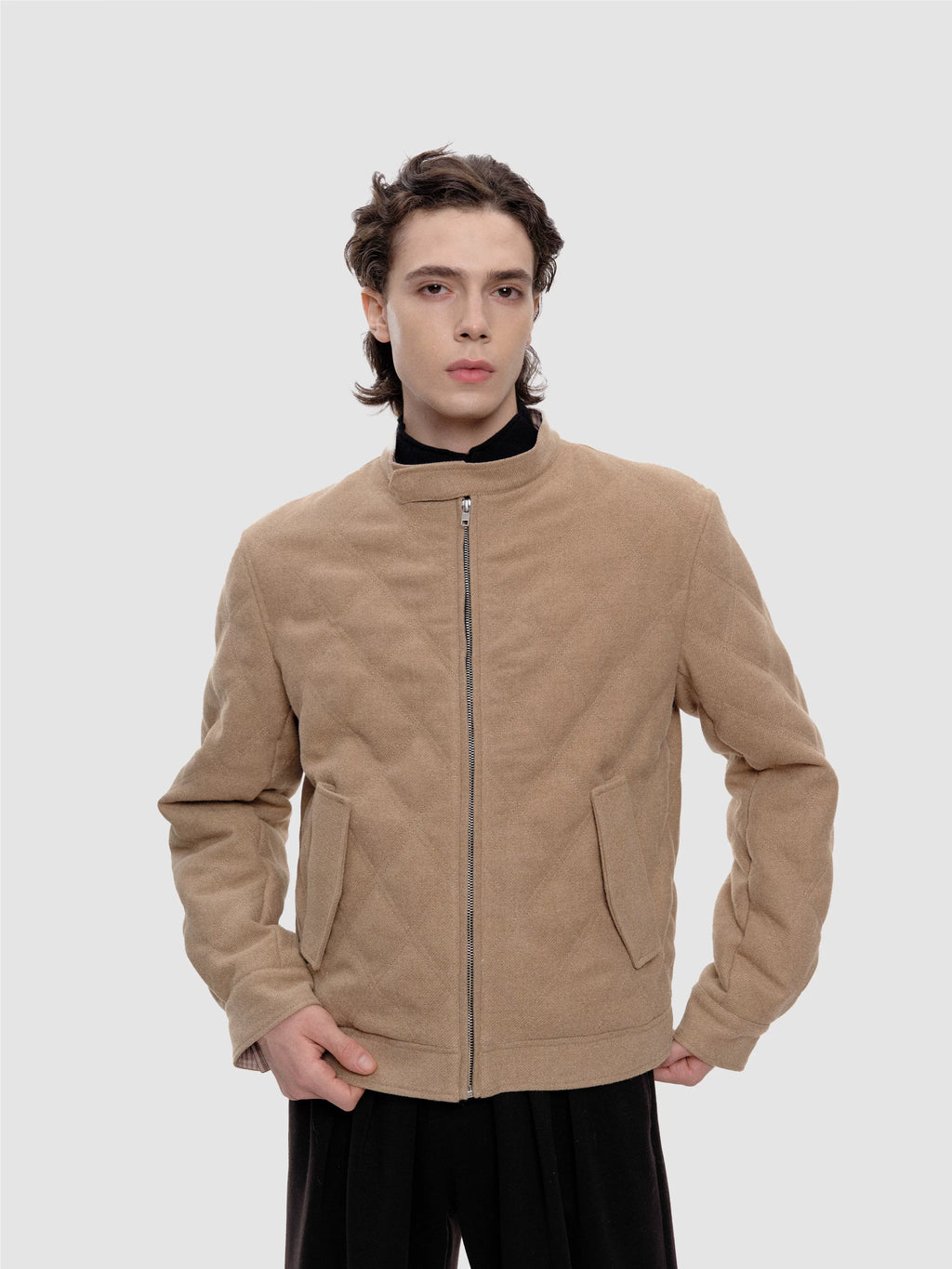Stay the Night Quilted Plaid Lined Stand Collar Padded Jacket