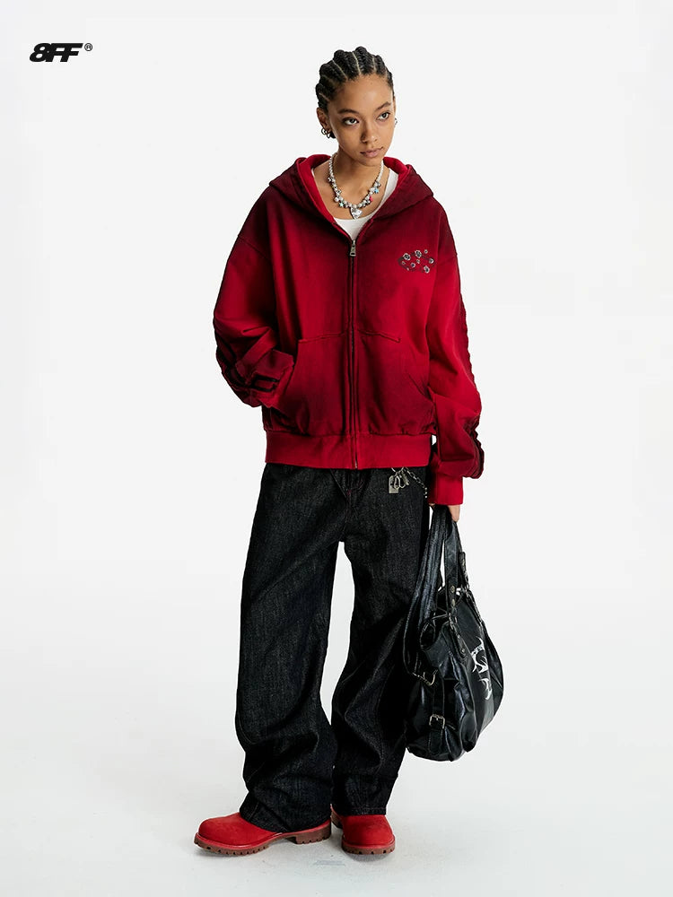 8FF Old Spray-colored Printed Hooded Jacket