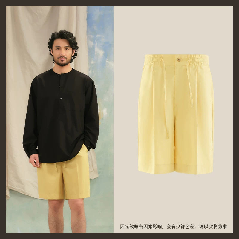 CULTUM Lazy Drawstring Single-pleated Straight-leg Loose Shorts