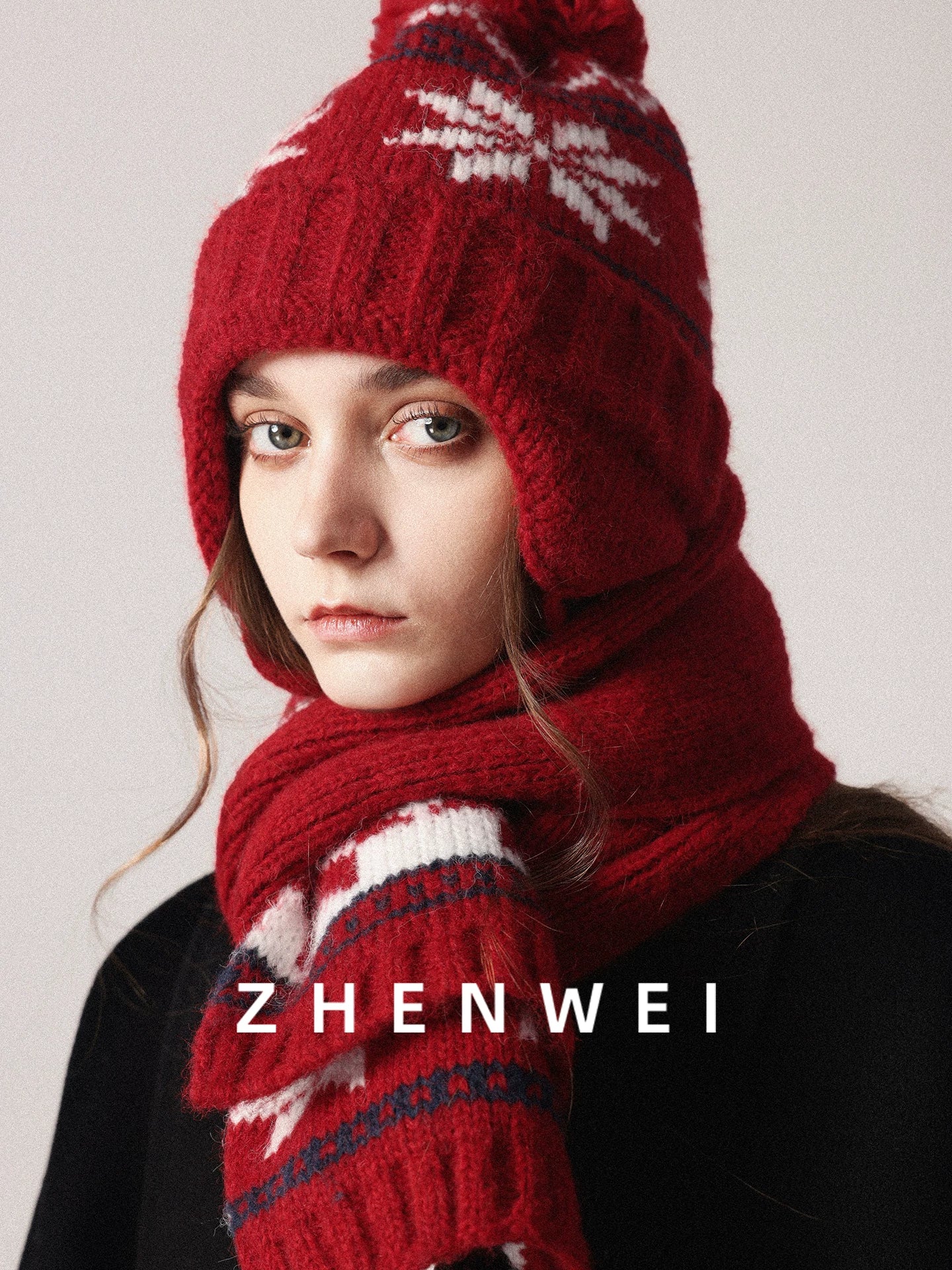 ZHENWEI Knitted Jacquard Thermal Suit Hat Scarf