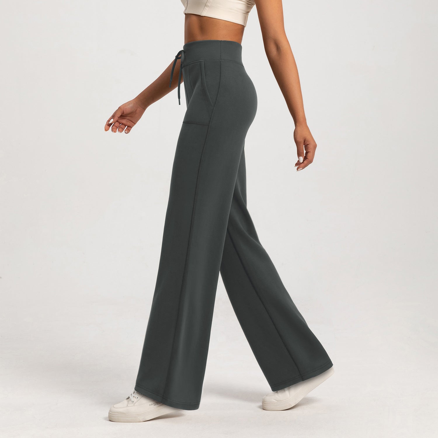 Athena Lulu Loose Straight-leg Pants with High Rise Nude Sports Yoga Pants
