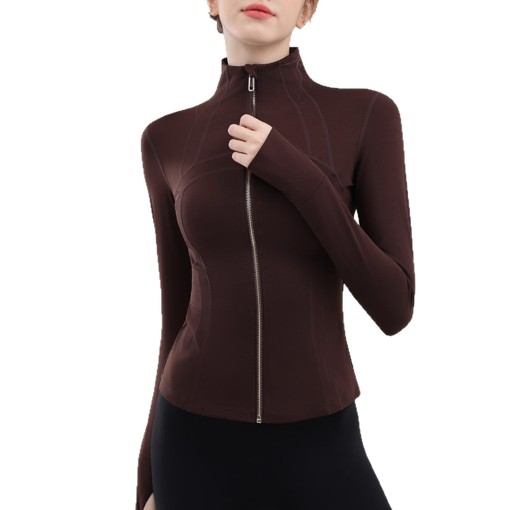TIANQINGSE Splicing Turtleneck Slim Strap Finger Cover Long-sleeved Gym Clothes