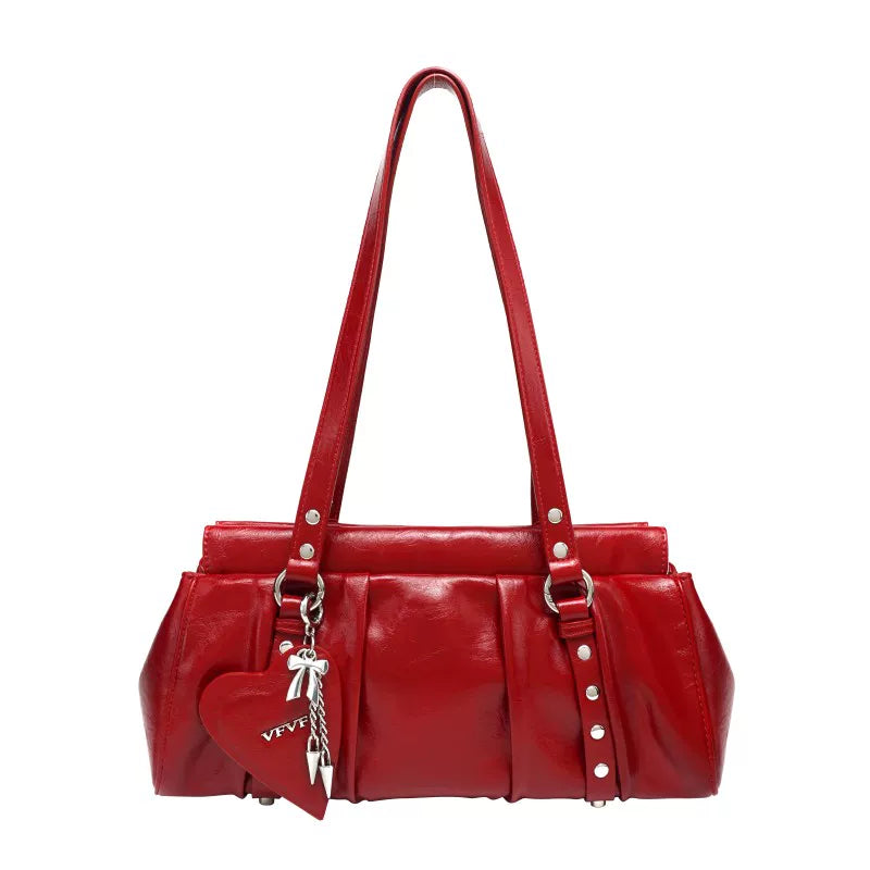 VFVF Red Faux Leather Zip-Top Crossbody Bag