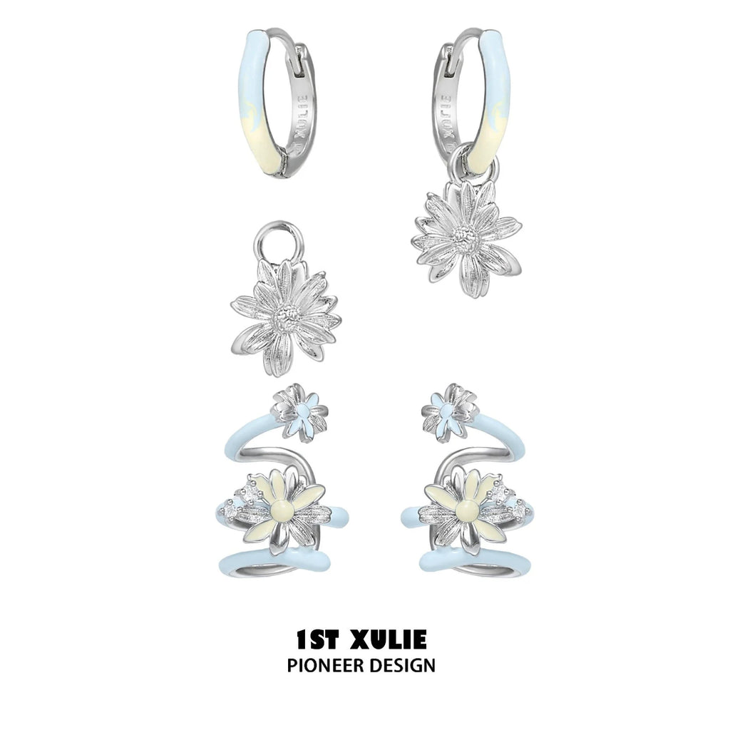 1ST XULIE Daisy Stud Earrings - Detachable Hypoallergenic Silver Pin