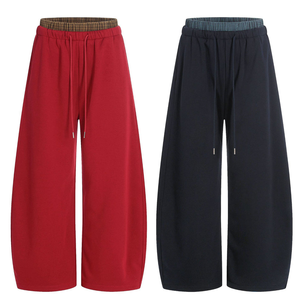 11KN Retro Fake Two-piece Double Waist Straight Loose Casual Pants