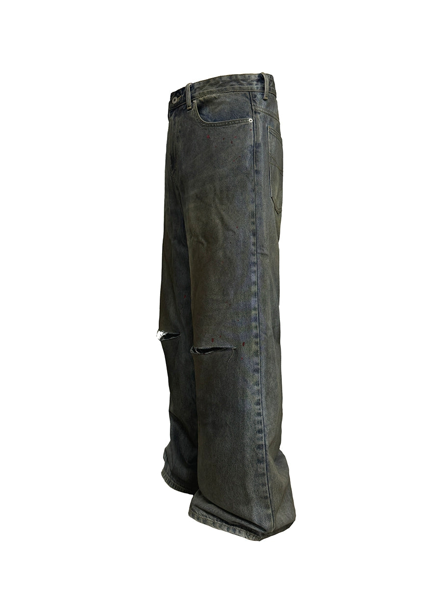 JCAESAR Ink-splashed Dirty-dyed Straight Jeans
