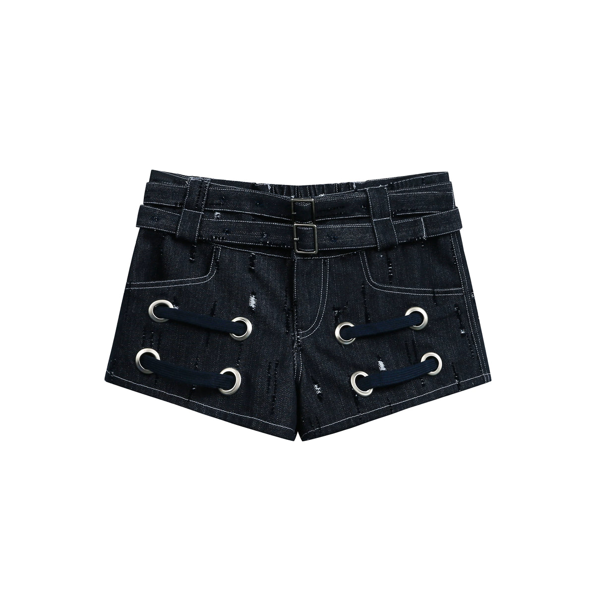 JIKOO High-Waist Straight-Leg Denim Shorts with Double Belt