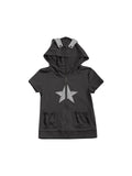 Two days off lab Sweet Bunny Ear Zip-Up Hooded Cropped Tee