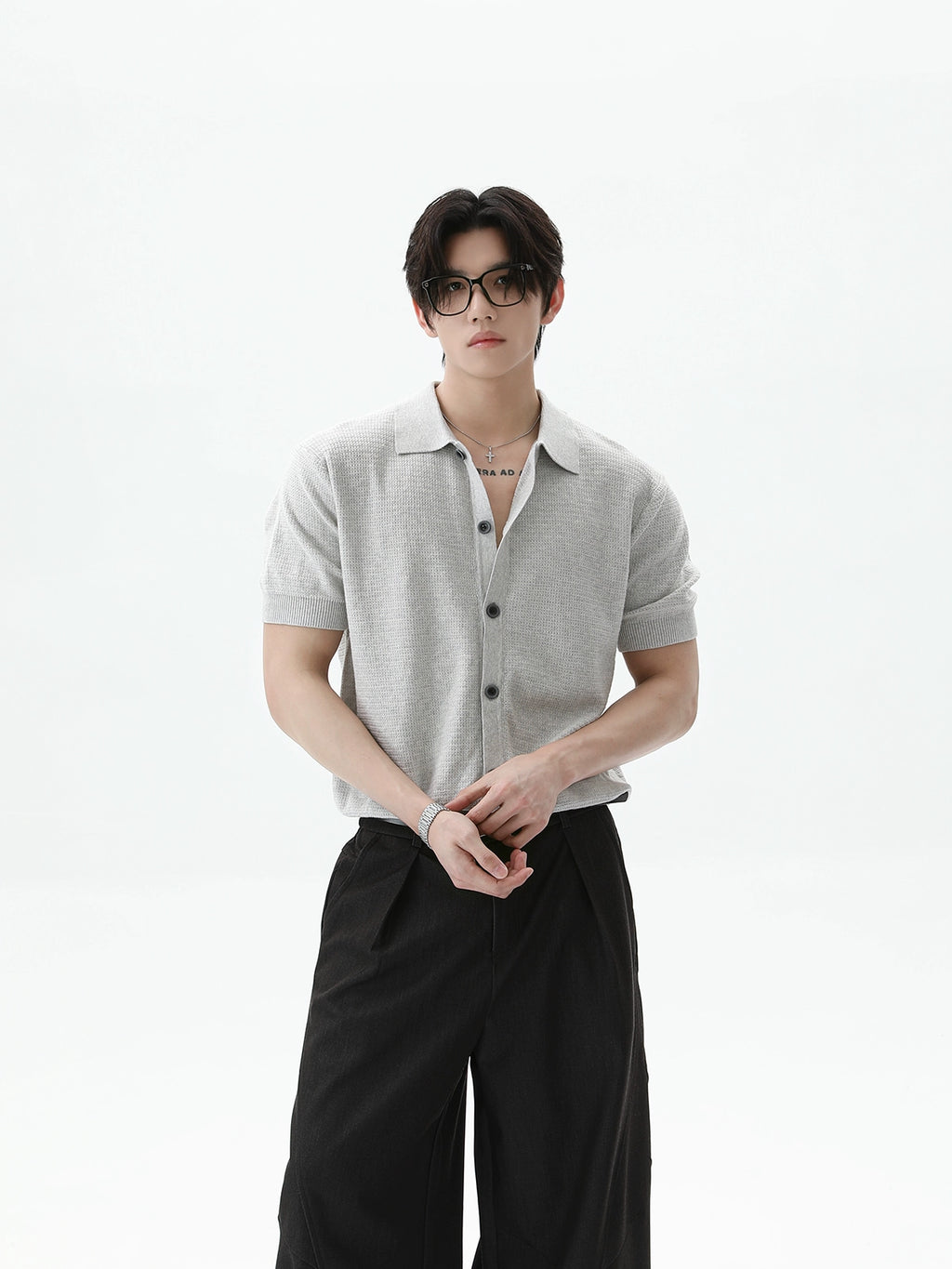 TURNTIDE Vintage Lapel Breasted Knitted Tee