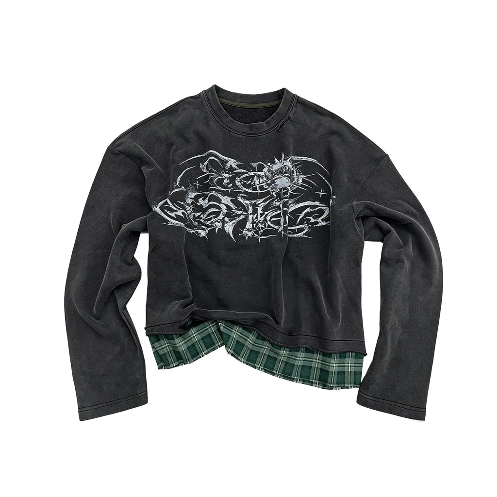 LUUUCAM Distressed Washed Cropped Hoodie