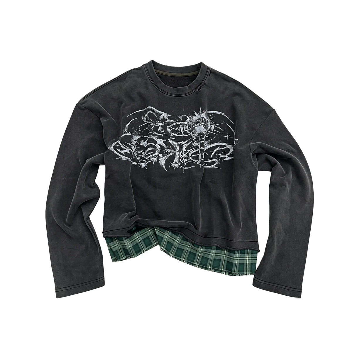 LUUUCAM Distressed Washed Cropped Hoodie