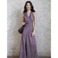 TYANG Temperament Purple V-neck Neck Strap Dress