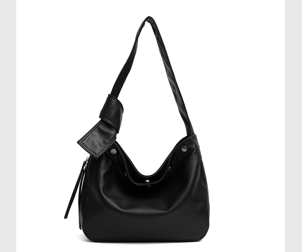JACD Black Tote Large Capacity Soft Leather Shoulder Messenger Bag