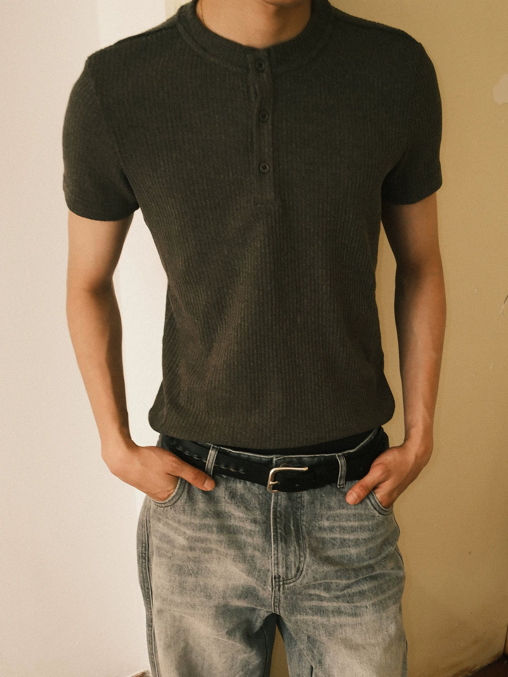 TERRAINCOGNITA Henry Collar Woolen Skin-friendly Tee