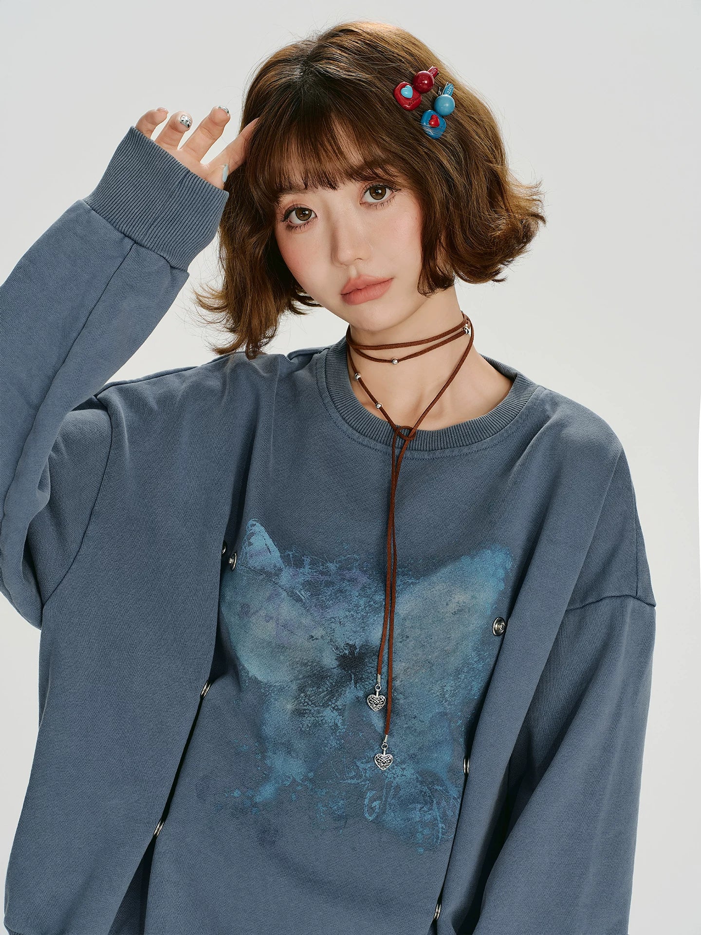 Girlyhalo retroprintingpullover Round Neck Sweatshirt