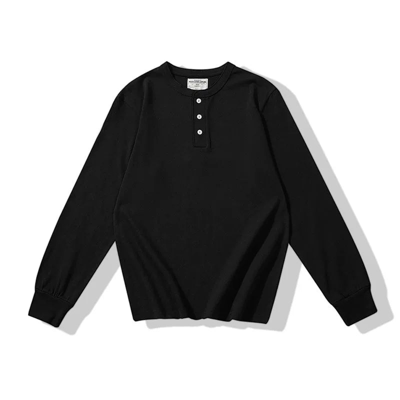 PrintAce Vintage Henry Collar Loose Shoulder Long Sleeves