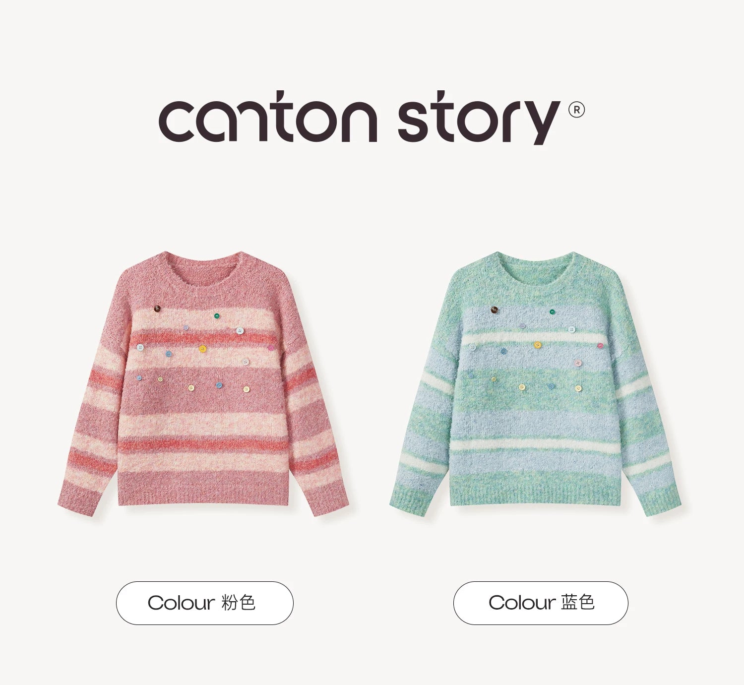 Cantonstory Korean Crew Neck Striped Knitted Sweater