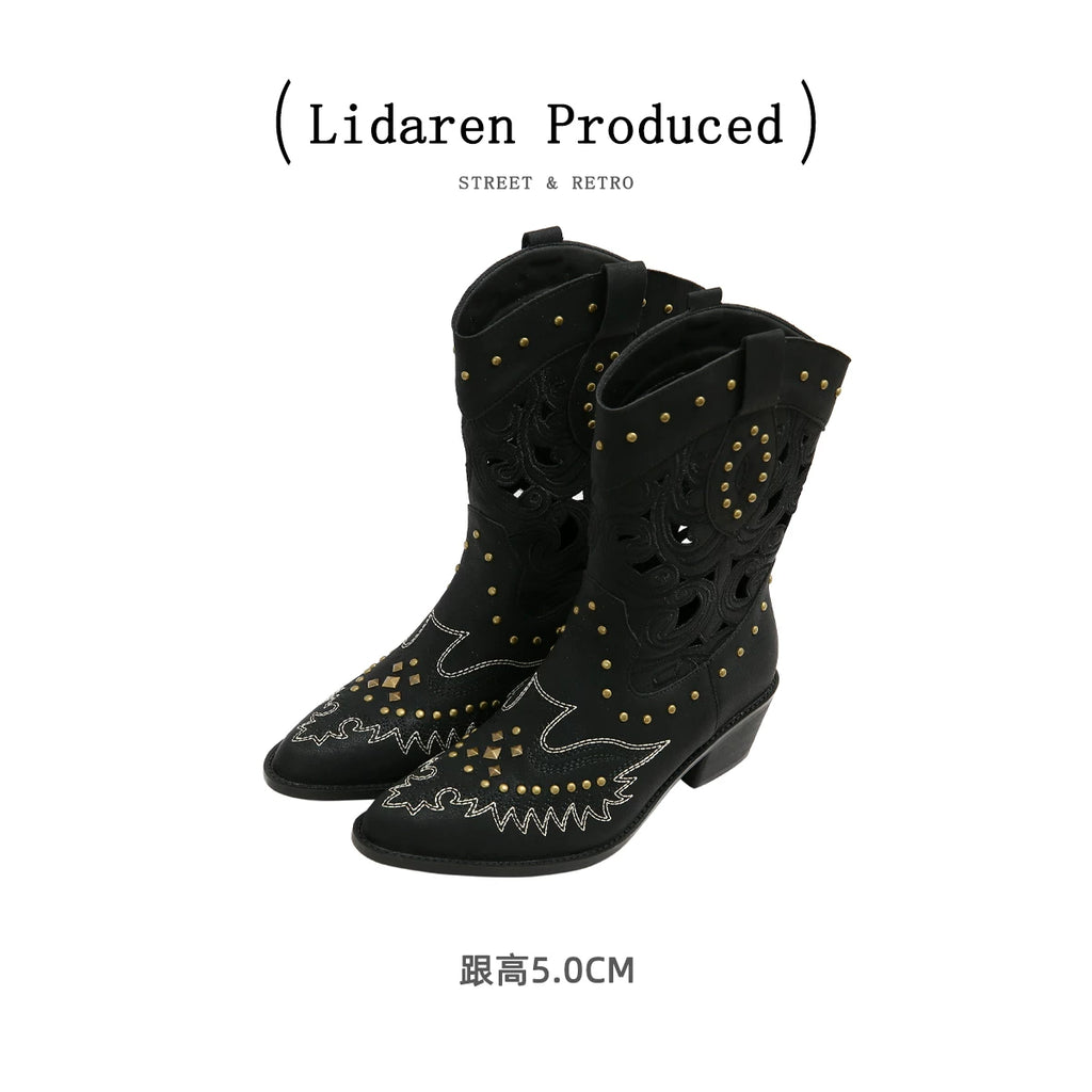 Lidaren Produced Embroidered Pointed-Toe Cowgirl Boot