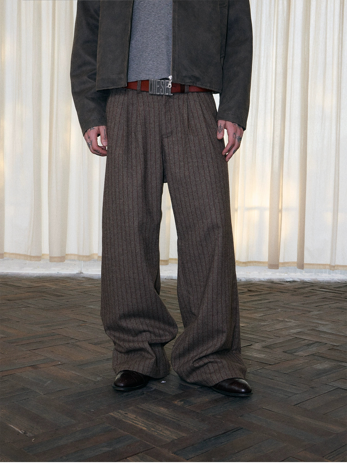 InsGale Striped Pleated Compound A-shaped Micro-Latin Pants