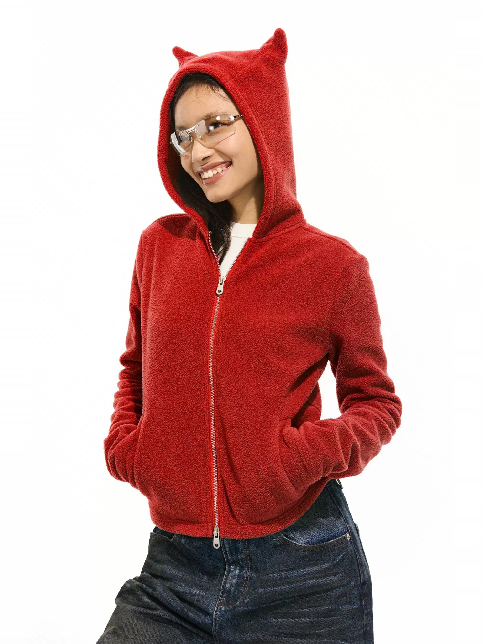 Two Little Guys Thermal Fleece Peach Heart Zipper Jacket