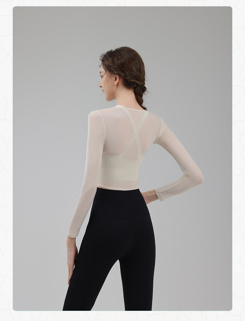 TIANQINGSE Mesh Real Two-piece Sports Long Sleeve with Chest Pad