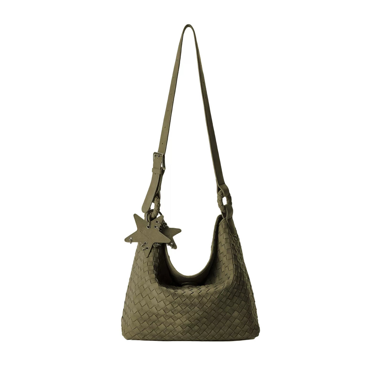 ECODAY Caramel Suede Woven Shoulder Bag - Magnetic Snap