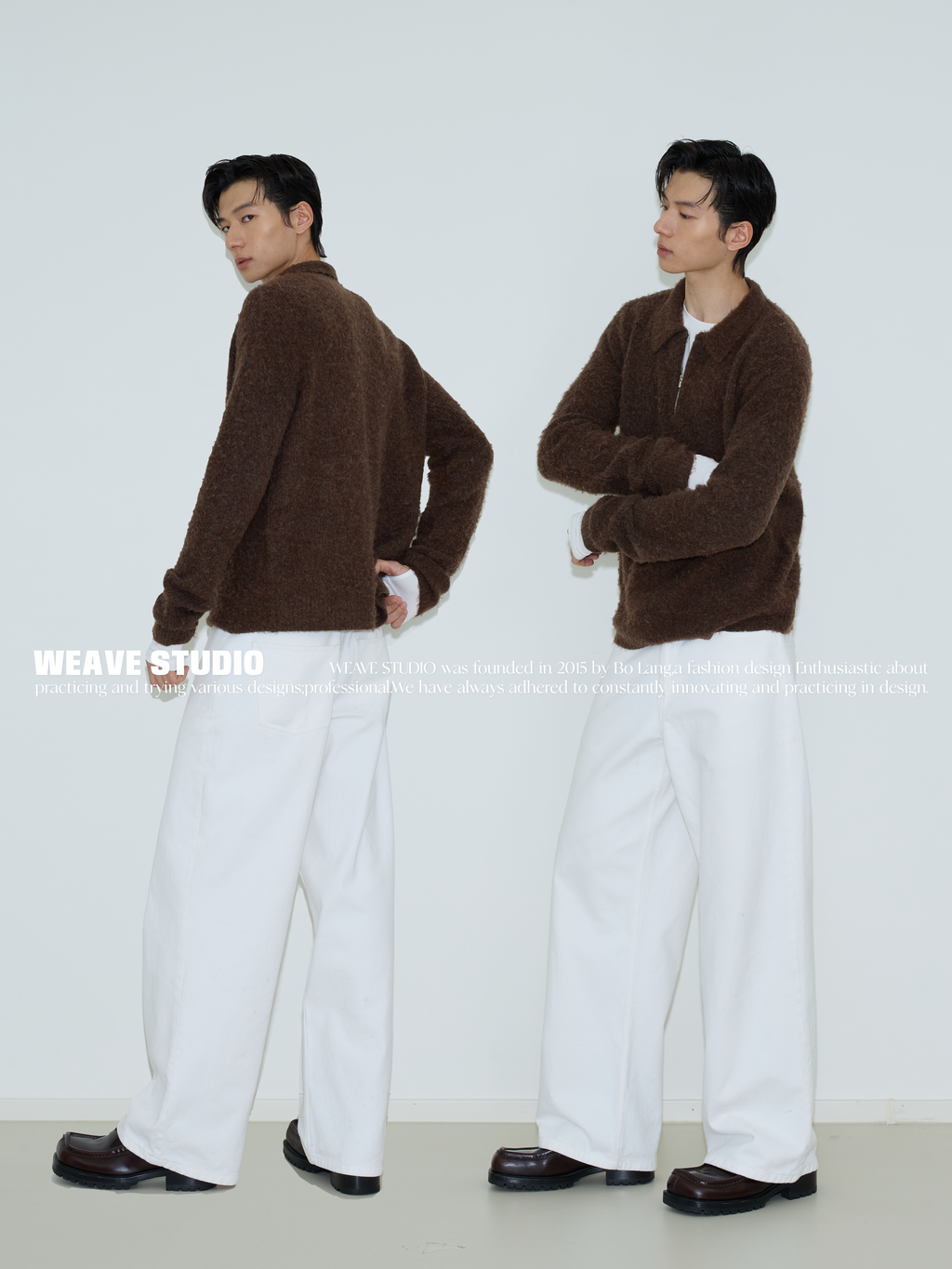WEAVE Brown Collared Zip-Up Cropped Sweater