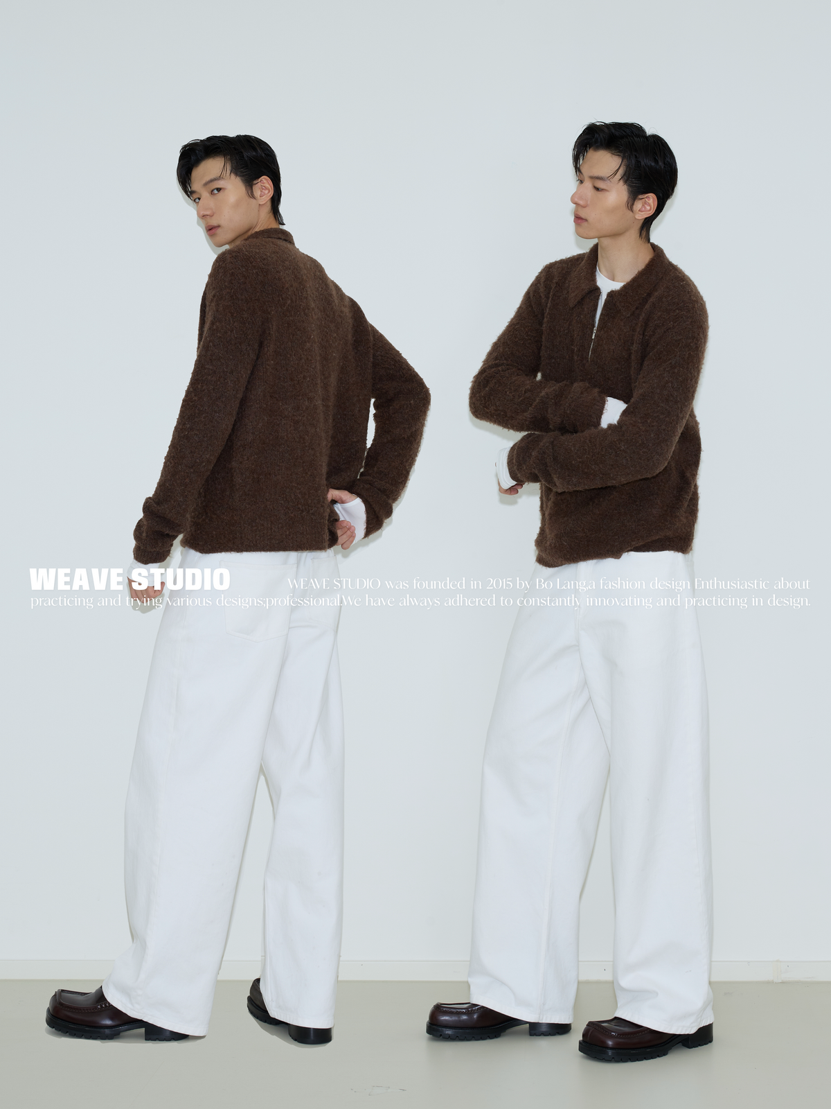 WEAVE Brown Collared Zip-Up Cropped Sweater