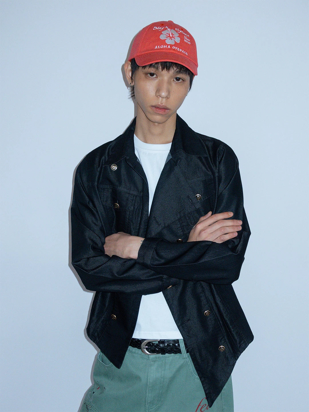FUNKYFUN Straight Shoulder Thin Soft Denim Double-breasted Jacket