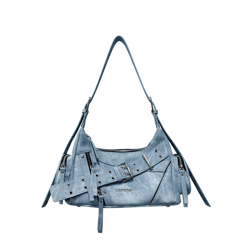 CULTIVATOR Black Waxed Faux Leather Croc-Embossed Zip-Top Shoulder Bag