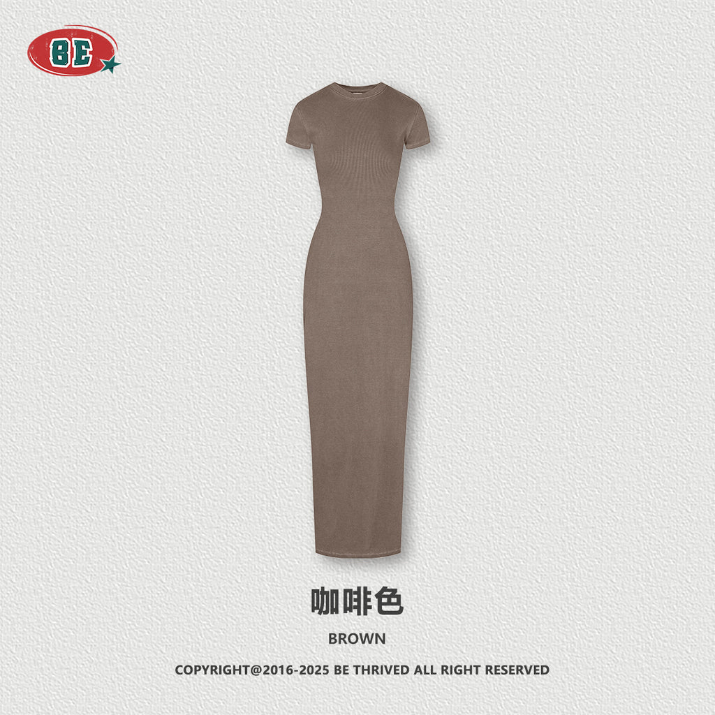 BE Women's SKIMS Style Summer Cotton Slim-fitting Slit Dress