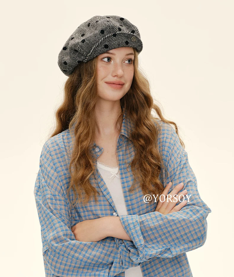 YORSOY Vintage Polka Dot Wool Beret