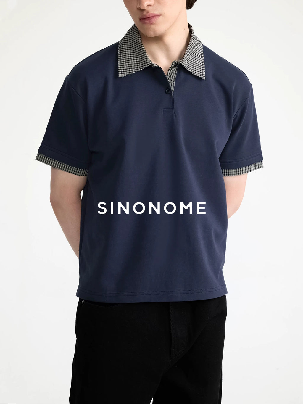 SINONOME Plaid Wrinkle-Resistant Cropped Relaxed Tee