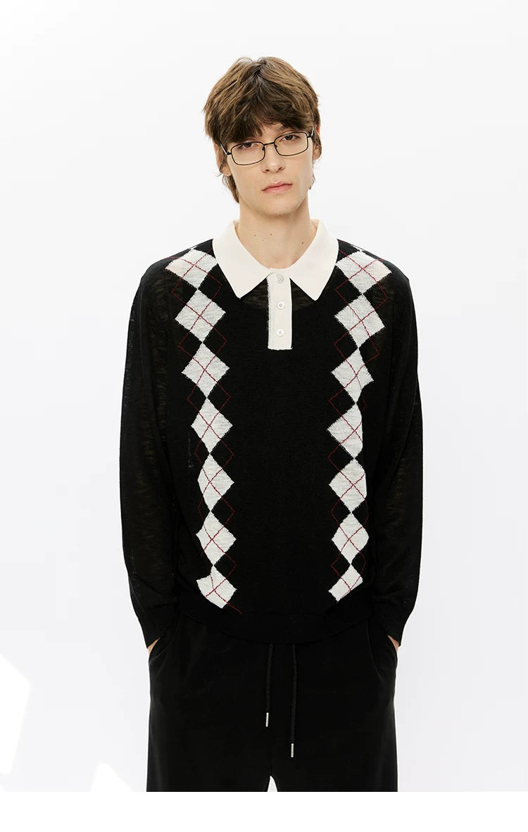 KREATE Edinburgh Diamond 100% Lyocell Knit Long-Sleeve Polo