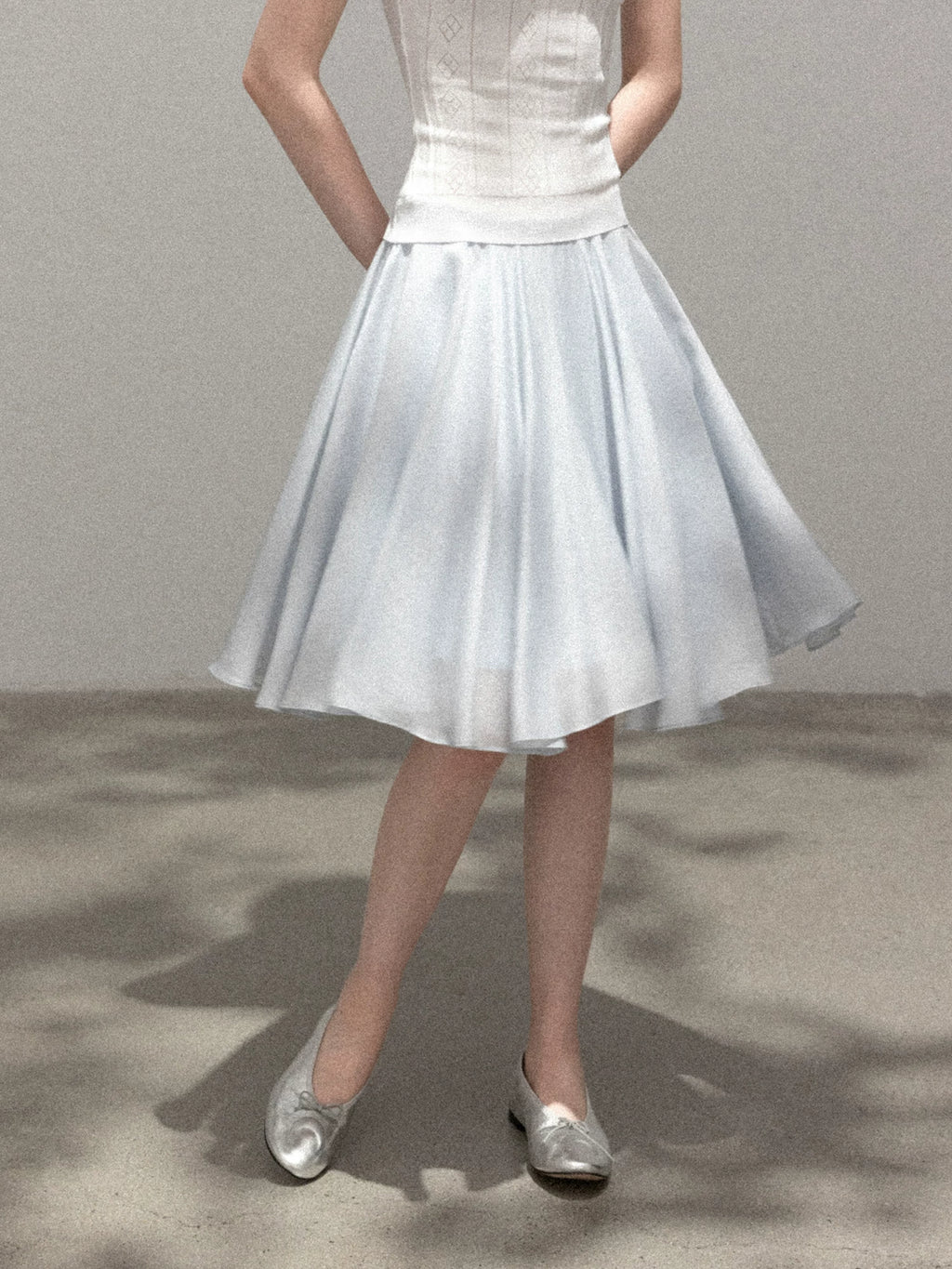 Cantonstory French Blue High-Waist A-Line Midi Skirt