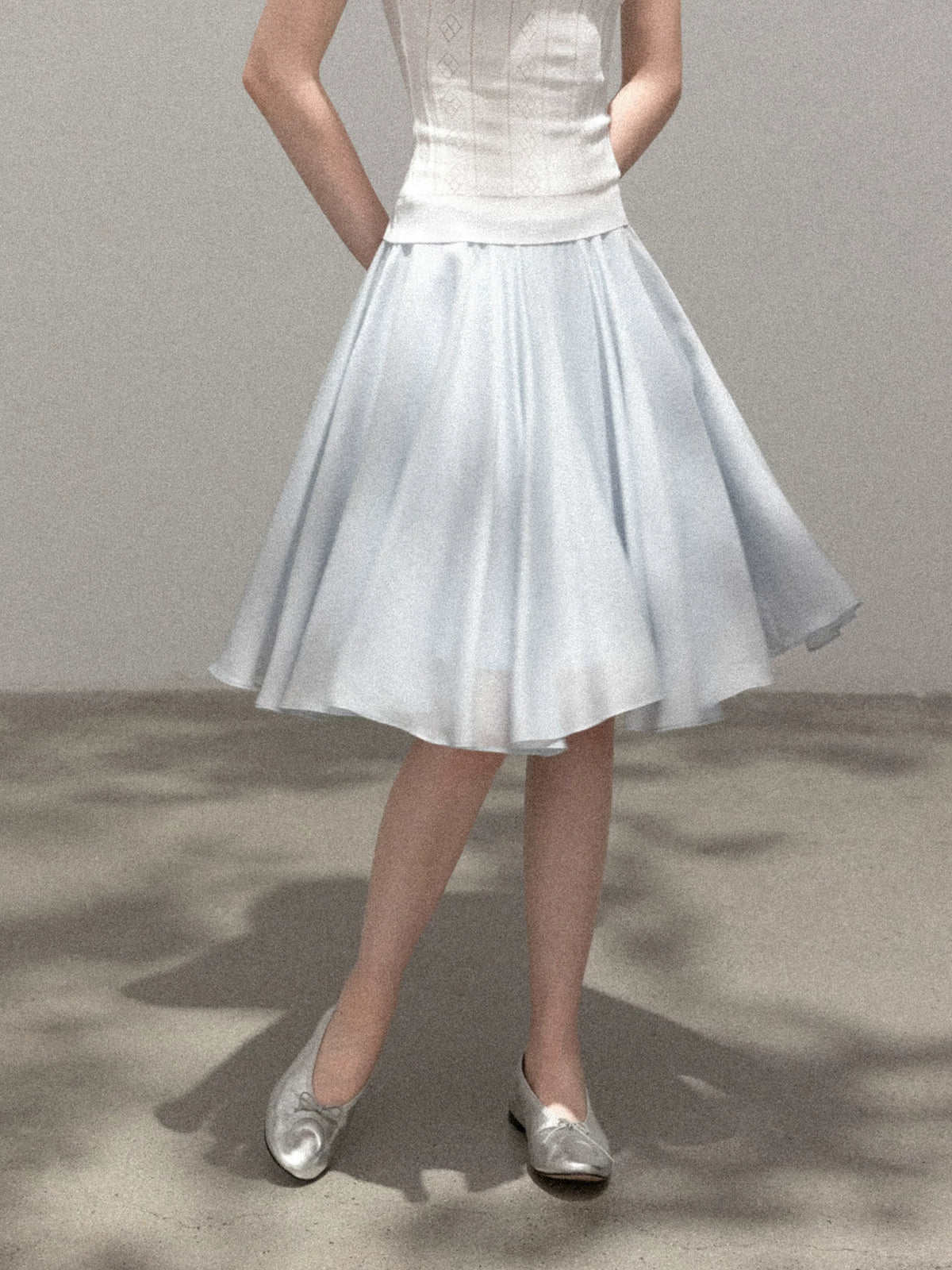 Cantonstory French Blue High-Waist A-Line Midi Skirt