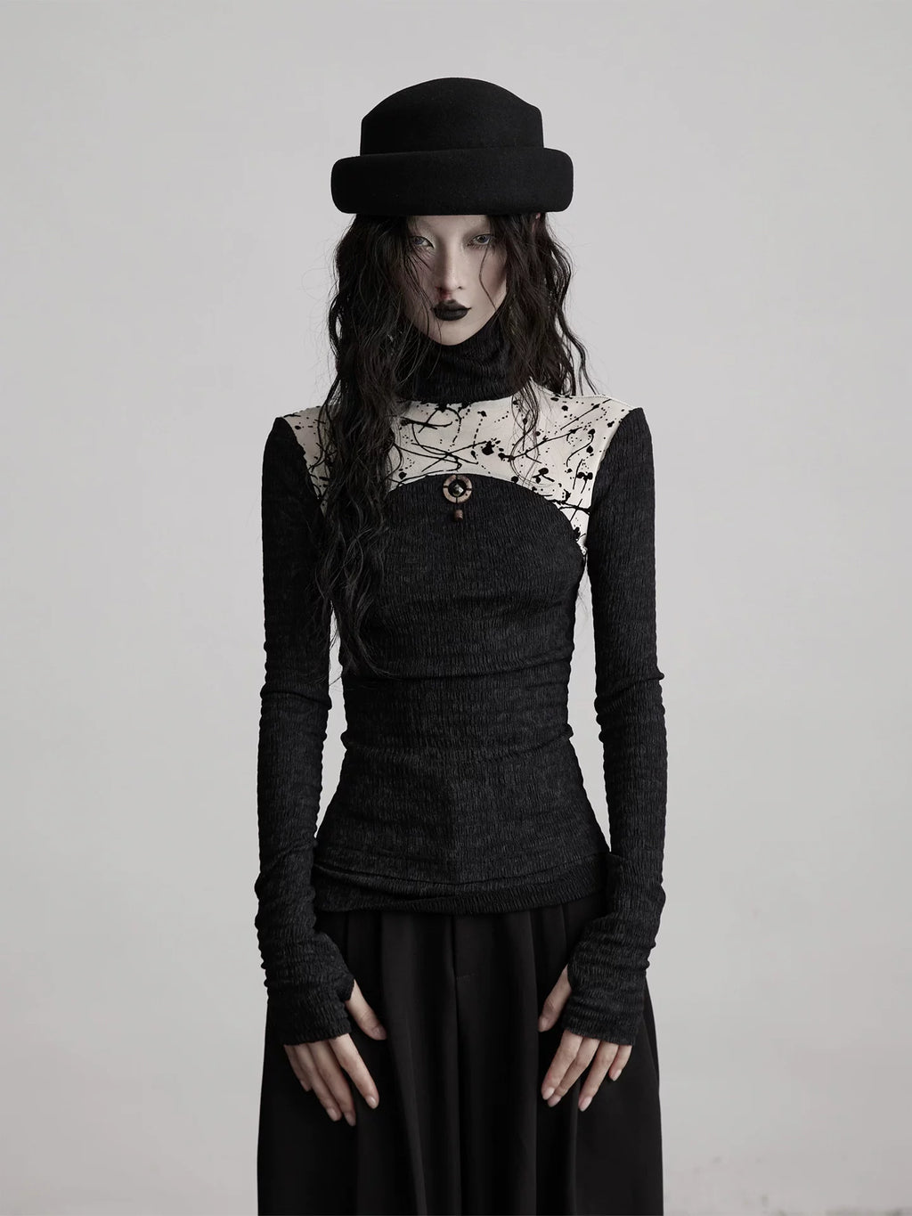 INDULGE Stitching Knitted Slim-fit Long Sleeves